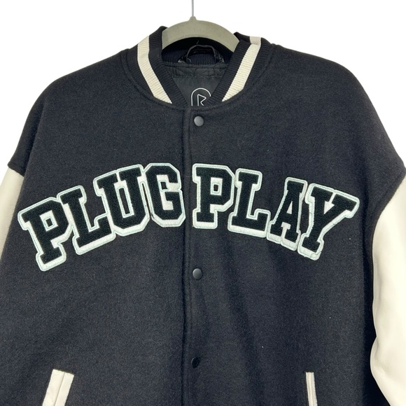 Black Varsity Jacket L Streetwear Oversized Y2K Letterman Bomber (PlugPlay) - Picture 6 of 15